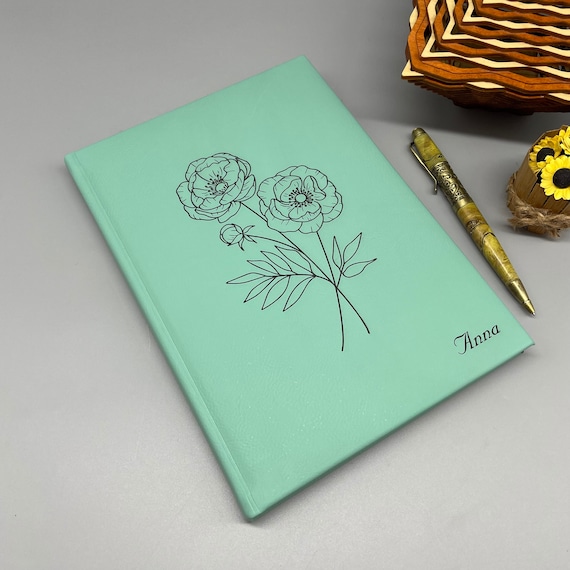 Personalized Birth Flower Journal: Engraved Floral Notebook