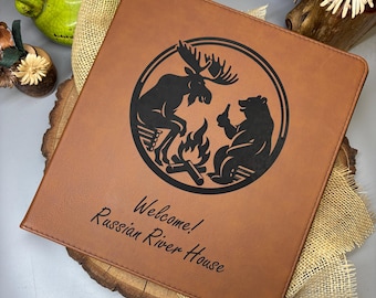 Personalized Leatherette 3-Ring Binder: Engraved Moose & Bear Design