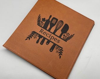 Personalized Recipe Binder: Engraved Faux Leather 3-Ring Cooking Book