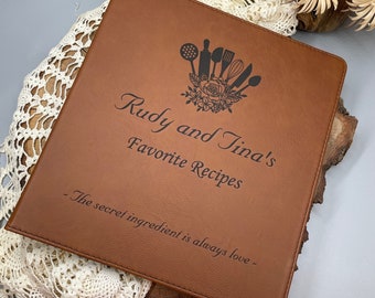 Personalized Recipe Binder: Engraved Leatherette 2” 3-Ring Cookbook