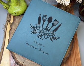 Personalized Recipe Book: Engraved Leatherette Cookbook Binder