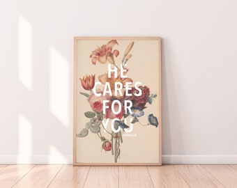 botanical vintage floral print, Christian art, quote, bible verse, print, digital download, printable, wall art, home decor