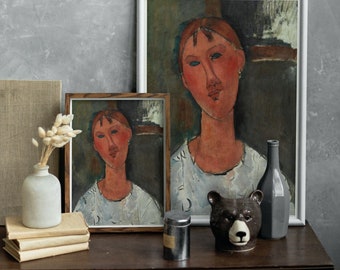 Impresión de retrato de mujer de Modigliani: pintura de arte moderno