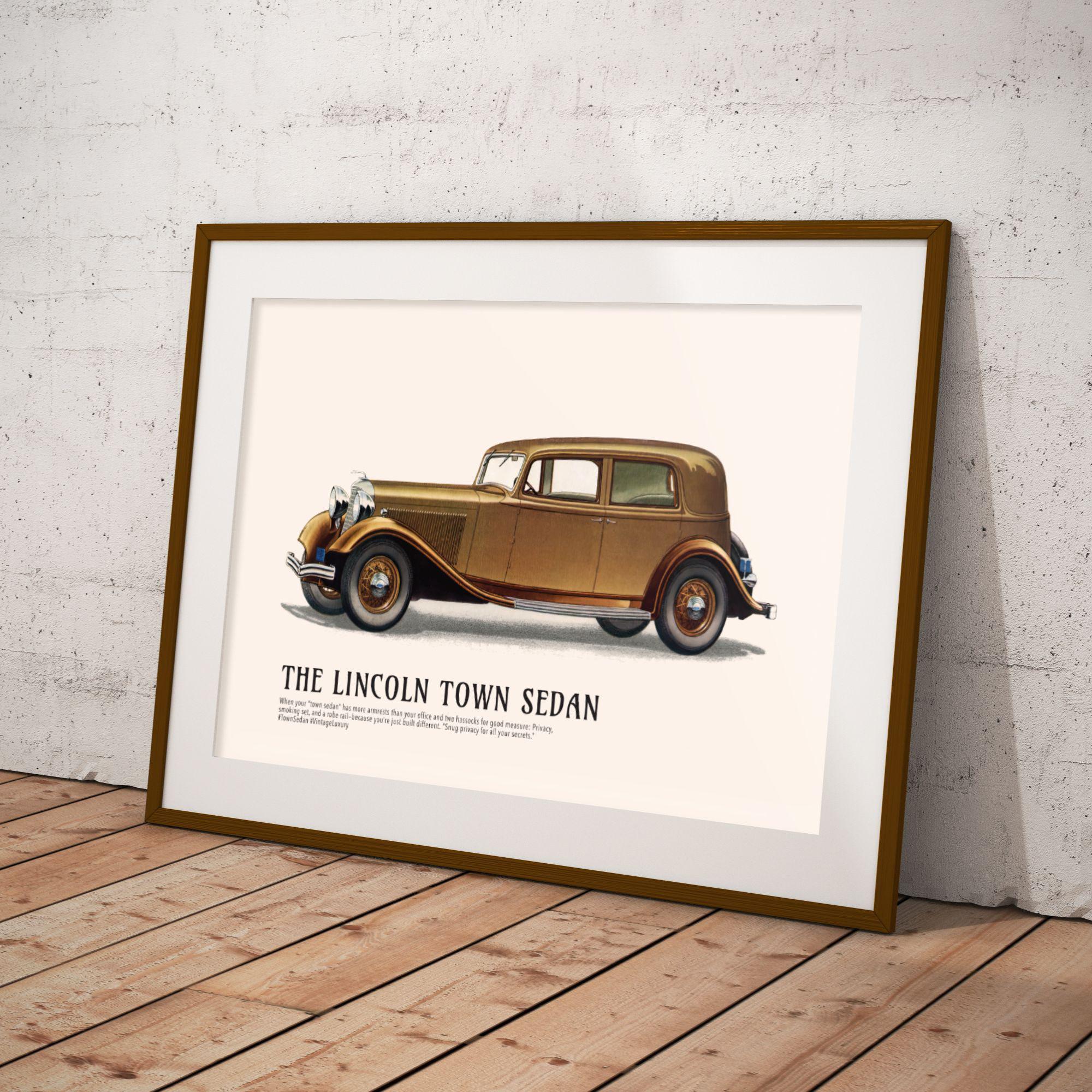 リンカーン・コンチネンタル　アンティークポスター 1933 Lincoln Town Sedan, American Car, Car Enthusiast Decor