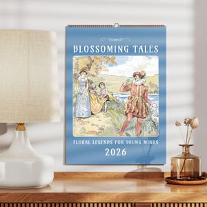 Blossoming Tales Wall Calendar - Floral Legends for Young Minds, Perfect Whimsical Calendar Gift