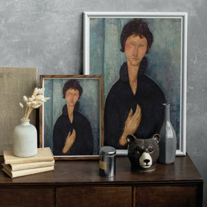 Amedeo Modigliani: Femme aux yeux bleus | Contemporary Portrait Painting, Elegant Modigliani Print for Your Modern Wall Decor