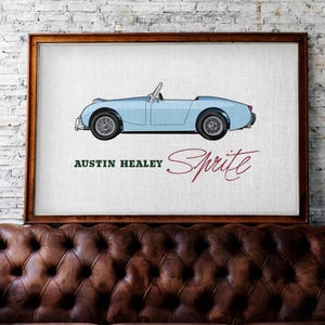 Austin Healey Sprite Mark I Frogeye – Classic British Roadster, Vintage Collectible Gift, Minimalist Wall Decor for Car Collectors
