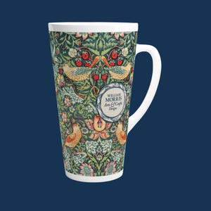 William Morris Mug Strawberry Thief – Large Coffee Mug, Victorian Style, Arts and Crafts, Latte Art Cup, Cappuccino Cup