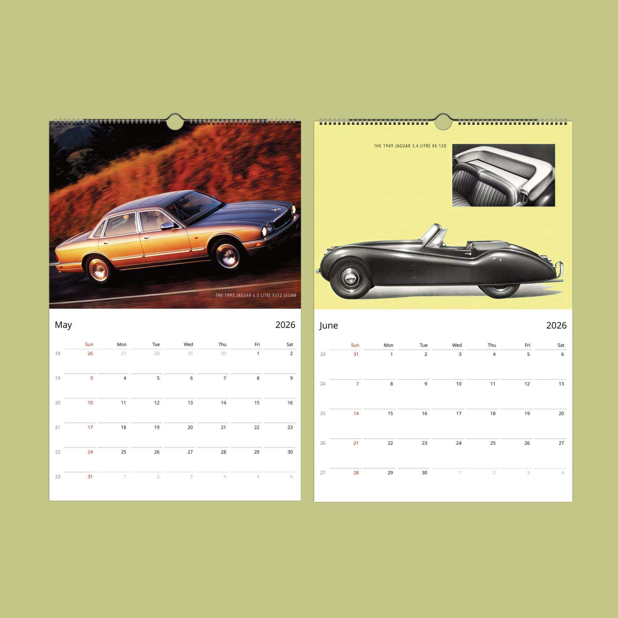 Jaguar Classic Sports Car Wall Calendar - Vintage Models, Semi