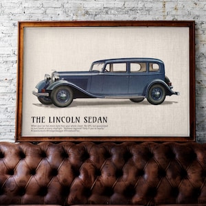 Lincoln Rare Classic Car Poster – The Lincoln Sedan, Automobile Art, Ford Motor Company, American Car, Classic Cars Gift
