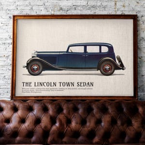 Lincoln Rare Classic Car Poster – The Lincoln Town Sedan, Automobile Art, Ford Motor Company, American Car, Classic Cars Gift