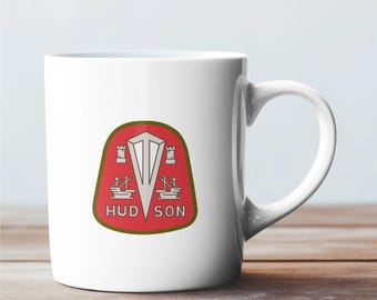 Regalos para amantes de los coches: taza de café de cerámica Hudson Motor con logotipo icónico.