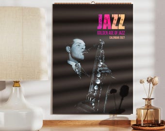 Calendário de Jazz: Presente Atencioso, Planejador Mensal de Lendas da Música, Capa de Tex Beneke, Papel Semibrilhante