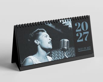 Calendrier de bureau jazz classique - agenda mensuel, couverture Billie Holiday, papier semi-brillant