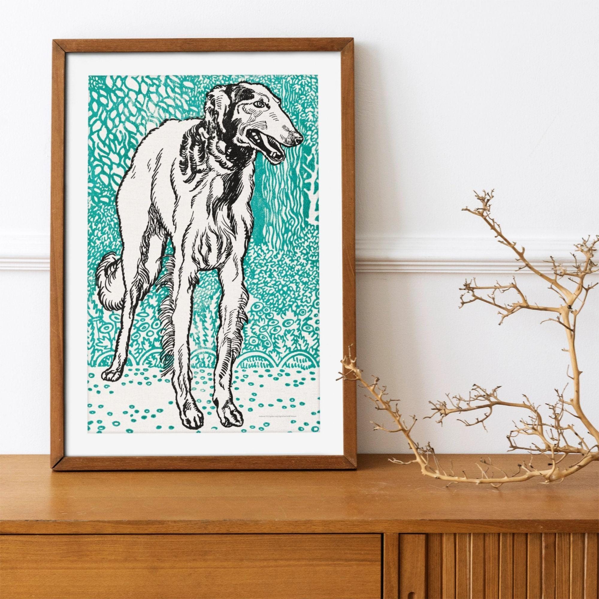 Greyhound Woodcut Print by Moriz Jung - Austrian Art, Dog Lover