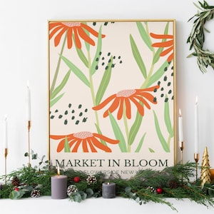 Pôster do Mercado de Flores de Nova York | Impressão de Arte Floral com Girassol, Peônia, Lírio e Flores Silvestres | Decoração de Flores de Nascimento Presente