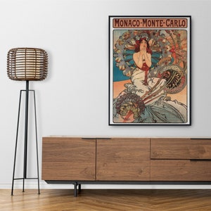 Alphonse Mucha Art Nouveau &#39;Monaco Monte Carlo&#39; Poster | Unique Wall Art Gift for Her & Friends