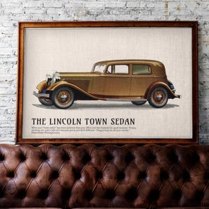 Lincoln Rare Classic Car Poster – The Lincoln Town Sedan, Automobile Art, Ford Motor Company, American Car, Classic Cars Gift
