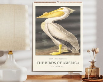 Calendario de pared Audubon Birds of America / Ilustraciones de arte vintage, perfecto para amantes del arte y entusiastas de las aves, regalo de calendario reflexivo