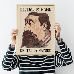 Satirical Artwork, Dark Academia Art: “Bestial by Name – Brutal by Nature” – Phrenology Head Print
