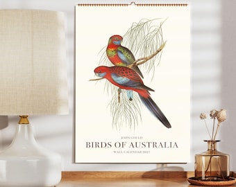 Vogelkijkkalender van John Gould voor aan de muur – Vintage kunst, cadeau voor ornithologen, halfglanzend papier