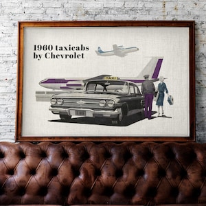 Chevy Bel Air - poster oldtimer, retro Amerikaanse auto, Chevrolet-taxi&#39;s 1960, afdrukbare kunst