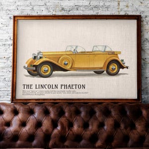 Lincoln Rare Classic Car Poster – The Lincoln Phaeton, Automobile Art, Ford Motor Company, American Car, Classic Cars Gift