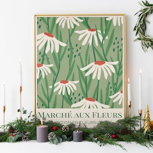 Paris Blumenmarkt Poster | Vintage Floral Kunstdruck mit Pfingstrose, Sonnenblume & Wildblumen | Botanisches Wand-Dekor-Geschenk