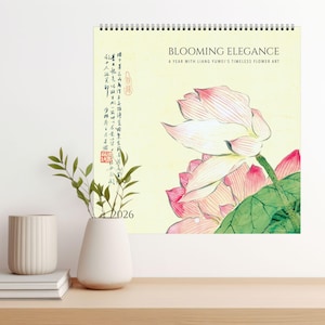 Calendario da parete Liang Yuwei / Stampe d'arte floreali, squisiti dipinti cinesi, decorazioni per la casa ispirate alla natura
