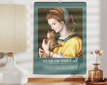 Speelse kattenkalender - Renaissance- en Victoriaanse stijl, halfglanzend papier