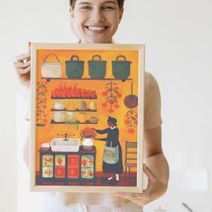 Arte ispirata a Clementine Hunter: stampa Blooming Bounty Bayou, arte murale colorata, decorazioni artistiche popolari della Louisiana