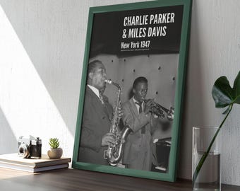 Charlie Parker & Miles David – Jazz Music Poster, New York 1947, Gallery Matte