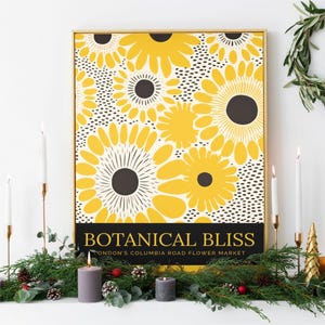 Cartaz do Mercado de Flores de Londres | Impressão de Arte Floral Girassol e Flores Silvestres | Presente de Decoração para Casa com Flores de Nascimento