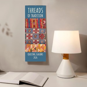 Calendario de pared Amish Slimline: patchwork, kantha, menonita, impresión de arte textil