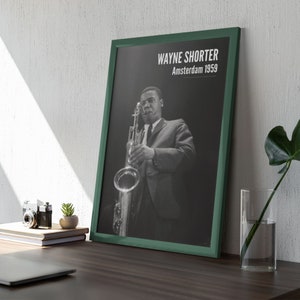 Wayne Shorter Jazz Poster | Vintage Saxophone Wall Art, Amsterdam 1959, Music Gift, Jazz Decor, Black and White Print for Home or Studio