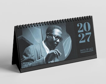 Calendrier de bureau jazz classique : agenda mensuel, couverture Thelonious Monk, papier semi-brillant