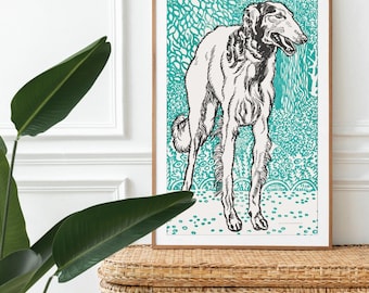 Greyhound Woodcut Print by Moriz Jung - Austrian Art, Dog Lover