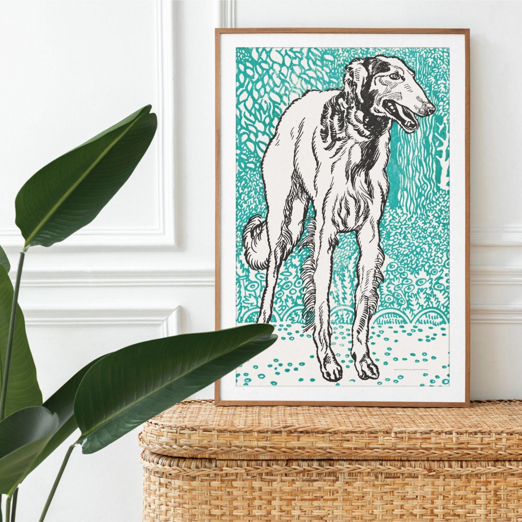 Greyhound Woodcut Print by Moriz Jung - Austrian Art, Dog Lover