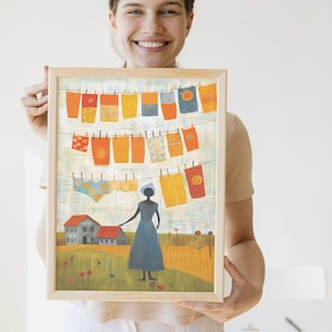 Stampa artistica "Wanking Day": la vita in Louisiana nello stile colorato di Clementine Hunter, decorazione da parete del sud e idea regalo
