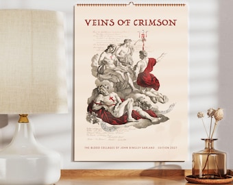 Calendario da parete Vene di Cremisi - Arte gotica americana, decorazione dark academia, carta semilucida
