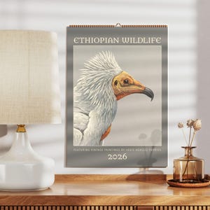 Ethiopische natuurkunstkalender – vintage dieren- en vogelschilderijen van Louis Agassiz Fuertes, educatief natuurcadeau