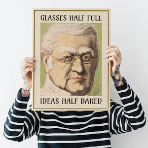 Satirical Artwork, Dark Academia Art: “Glasses Half Full – Ideas Half Baked” – Phrenology Head Print