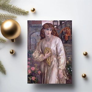 Juego de tarjetas de saludo a Beatriz: 10 tarjetas románticas de arte victoriano, saludo en blanco de Dante Gabriel Rossetti