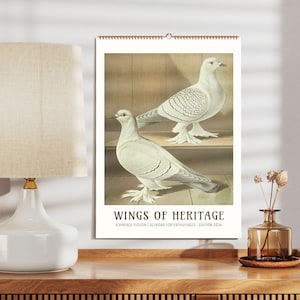 Vintage Pigeon Calendar – Bird Lover Gift, Animal Art, Home Decor, Illustrated Planner, Unique Stationery, Pigeon Ornament
