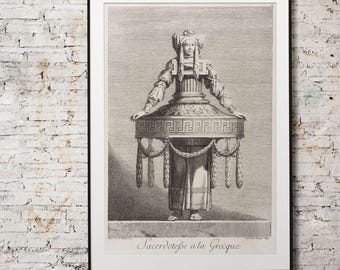 Lámina artística de mitología griega: Póster de la sacerdotisa de la mascarada, escultura antigua, diosa, decoración de la academia de la luz