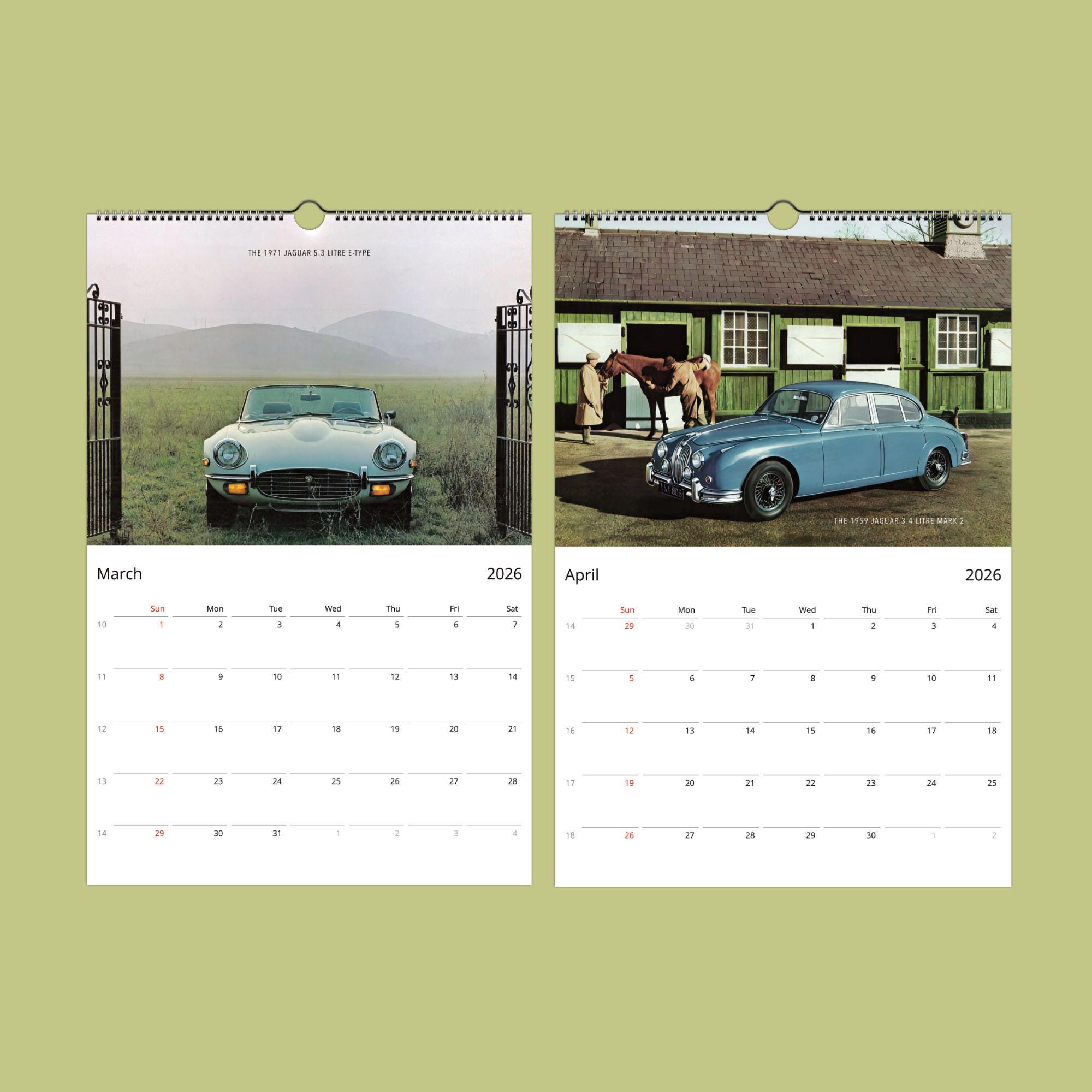 Jaguar Classic Sports Car Wall Calendar - Vintage Models, Semi
