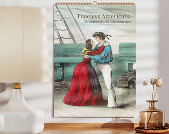 Calendrier mural Currier & Ives - Artistes américains, décoration patrimoniale, cadeau historique, papier semi-brillant