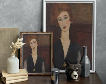 Impresión de retrato de mujer de Modigliani: decoración de pared de arte moderno