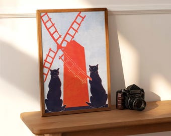 Edward Penfield – Black Cats & Windmill, Bohemian Decor, Smooth Matte Art Print