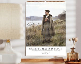 Calendario de pared de Daniel Ridgway Knight - Artista estadounidense, paisaje campestre francés, papel semibrillante